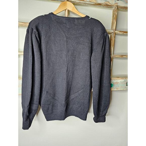 Vintage Gitano Black Sweater with Crochet flowers Ladies Size XL - Picture 8 of 9